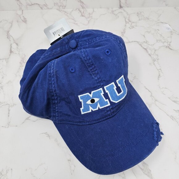 NWT Disney Parks Monsters Inc University M U Strapback Destressed Blue Baseball - Picture 1 of 3